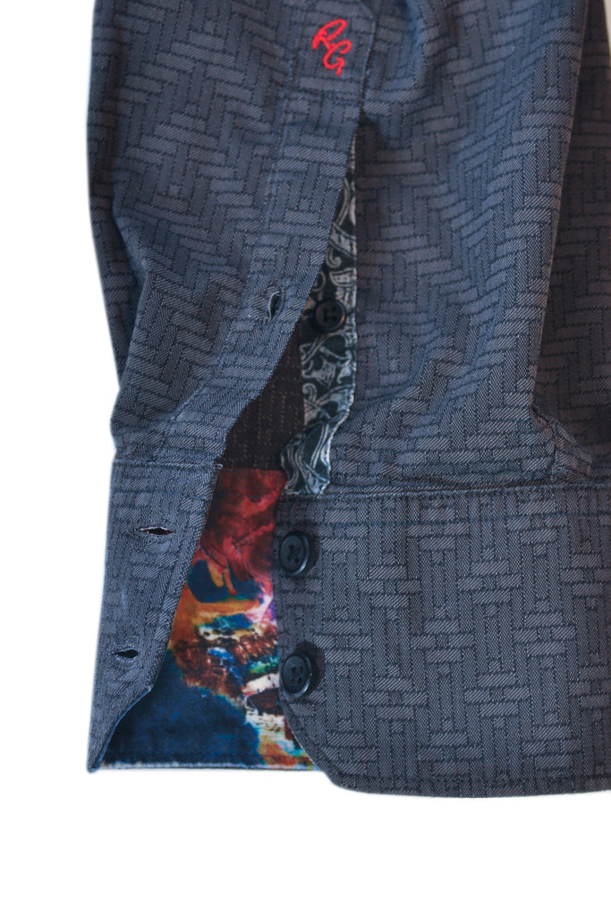 Robert Graham Dark Grey Basketweave Print Shirt