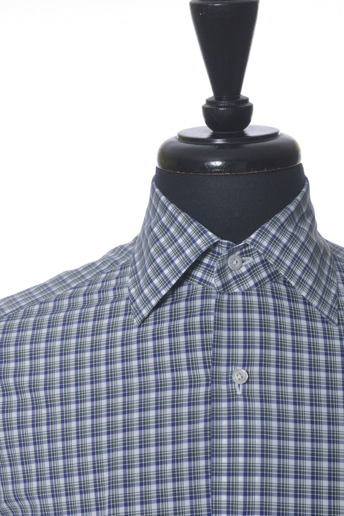 Isaia Green and Blue Check Napoli Mix Shirt