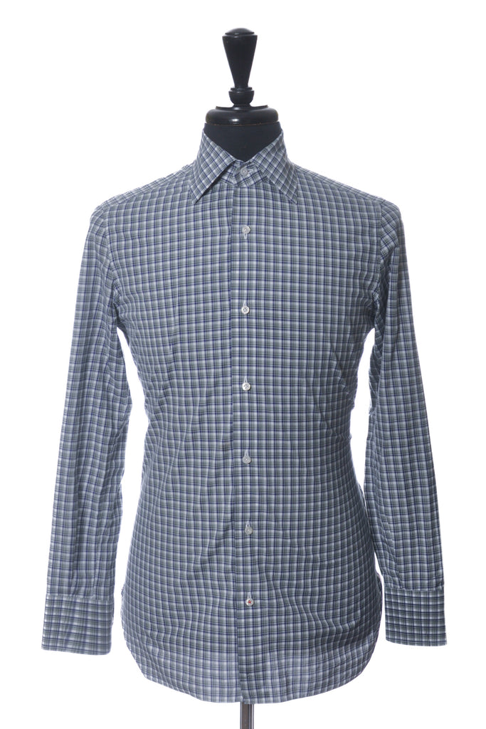 Isaia Green and Blue Check Napoli Mix Shirt