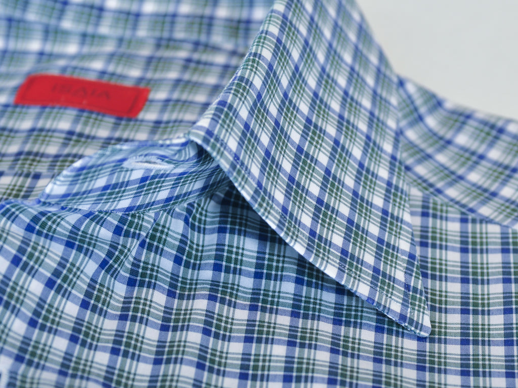 Isaia Green and Blue Check Napoli Mix Shirt