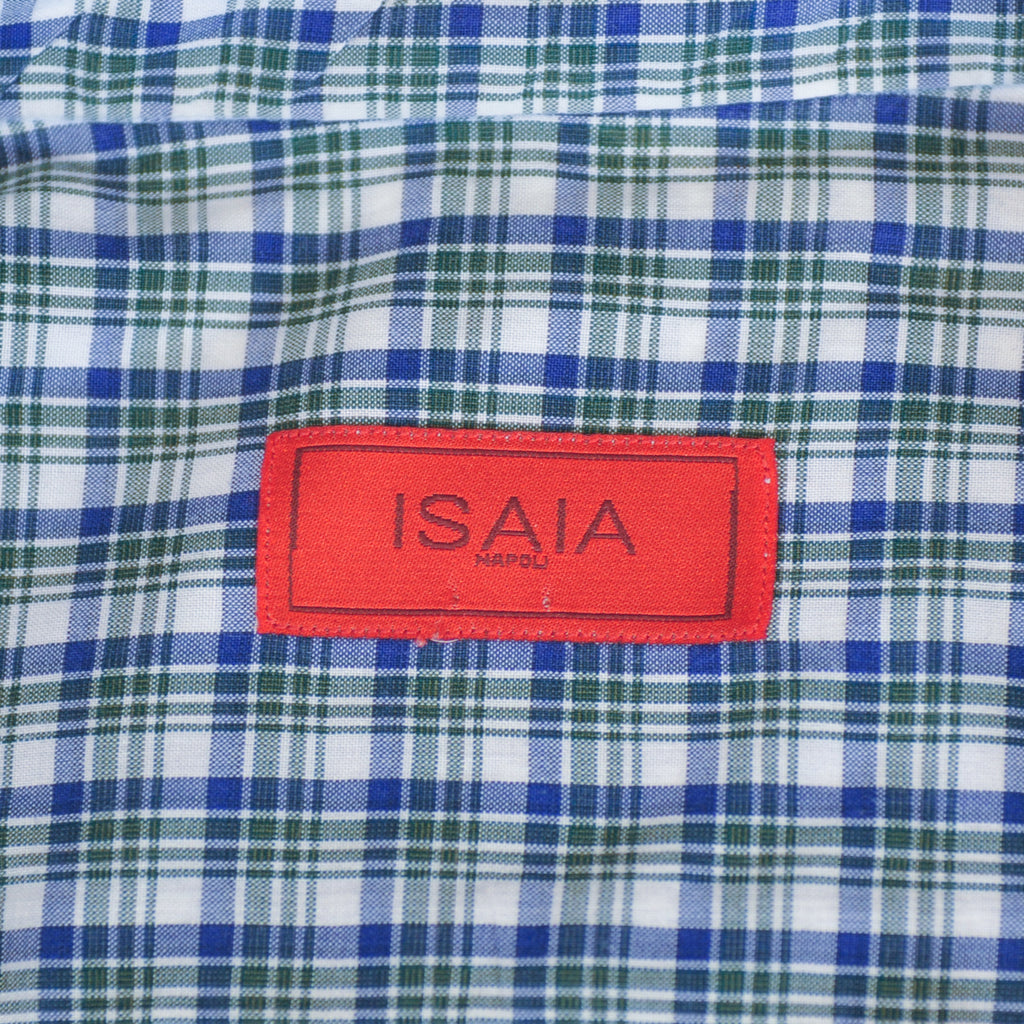 Isaia Green and Blue Check Napoli Mix Shirt