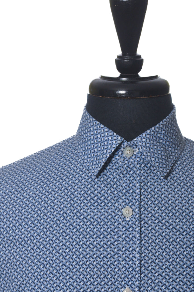 Canali 1934 Blue Print Short Sleeve Shirt