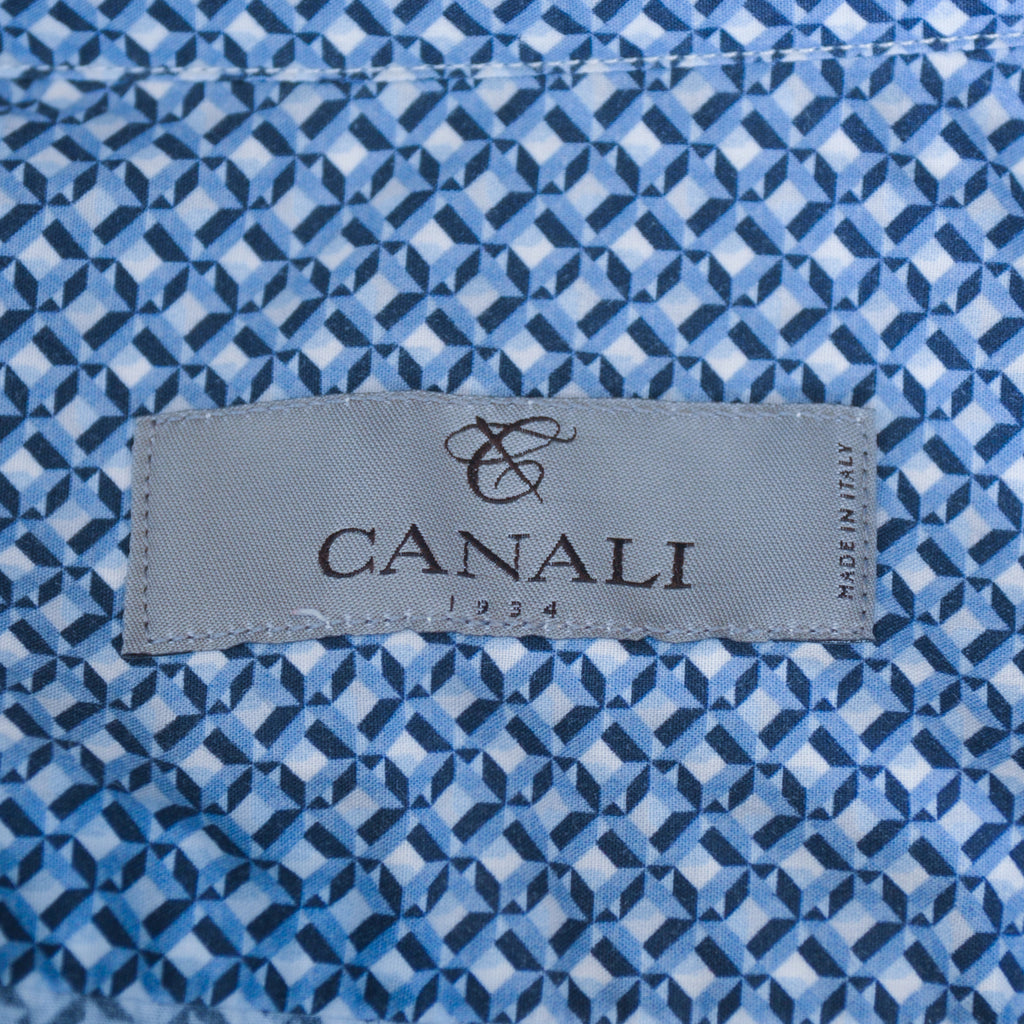 Canali 1934 Blue Print Short Sleeve Shirt