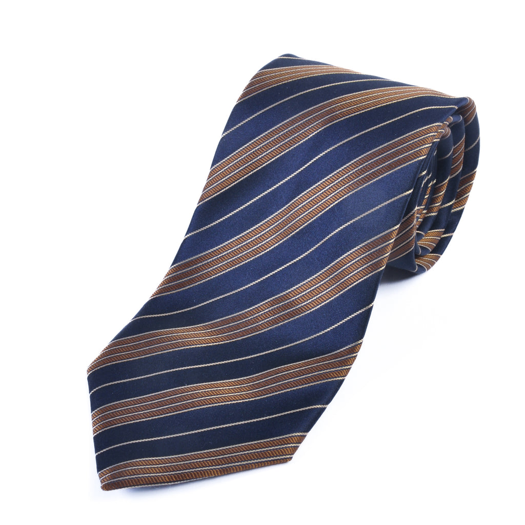 Christian Berg Brown on Navy Blue Striped Tie
