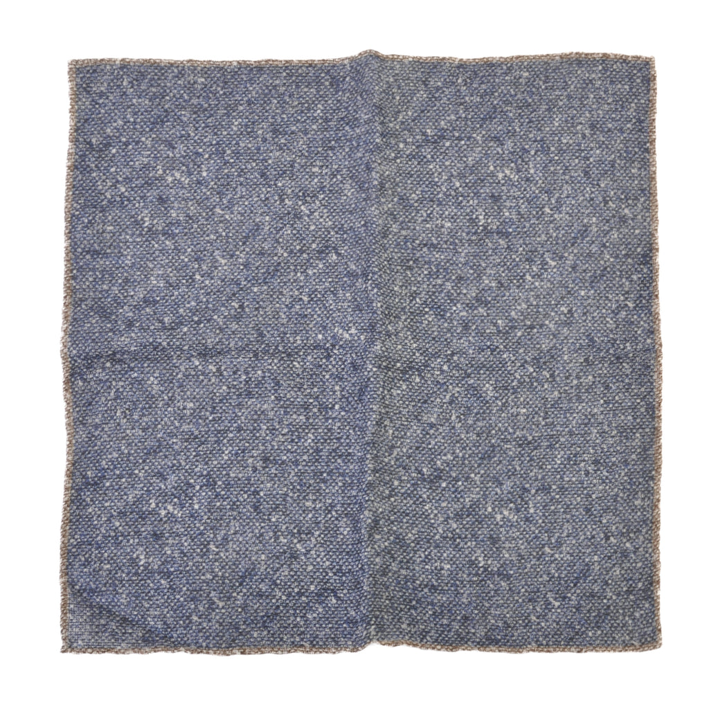 Brunello Cucinelli Blue and Brown Reversible Wool Pocket Square