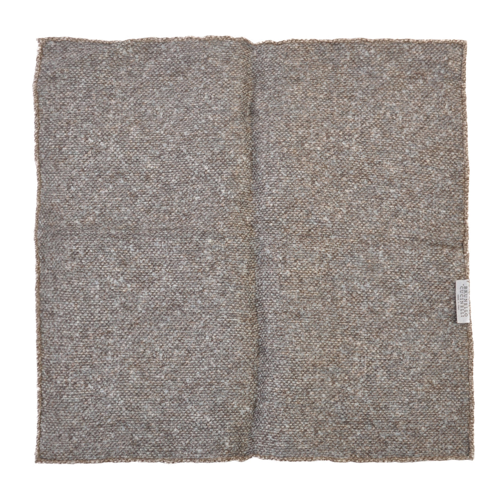 Brunello Cucinelli Blue and Brown Reversible Wool Pocket Square