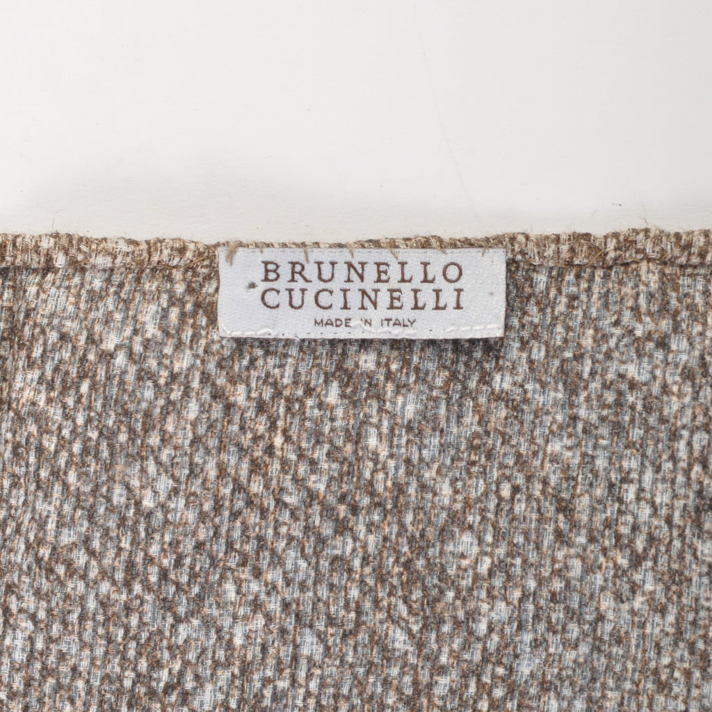 Brunello Cucinelli Blue and Brown Reversible Wool Pocket Square