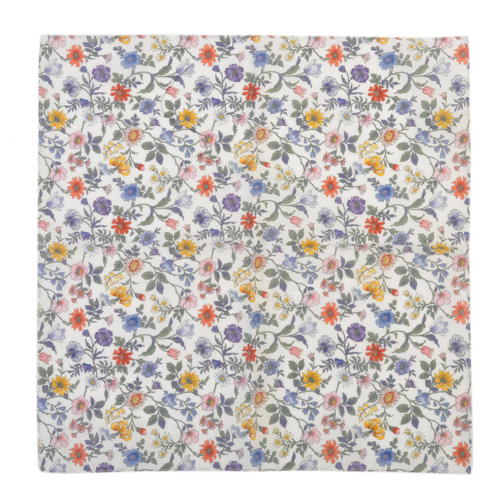 Paul Smith White Floral Print Cotton Pocket Square