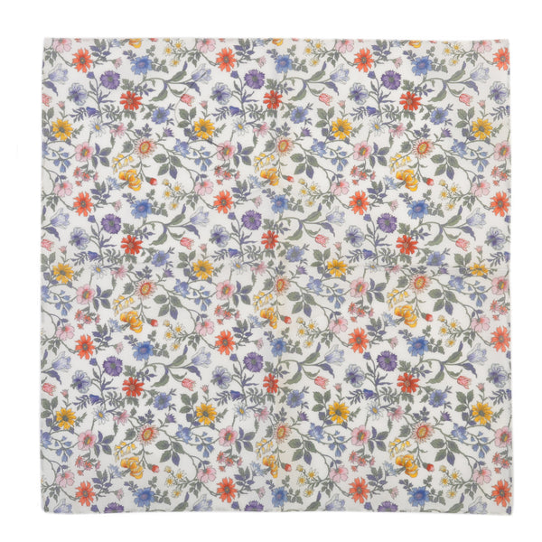 Paul Smith White Floral Print Cotton Pocket Square