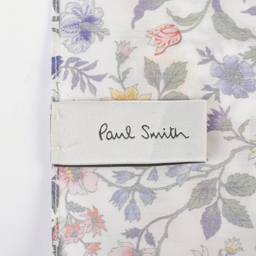 Paul Smith White Floral Print Cotton Pocket Square