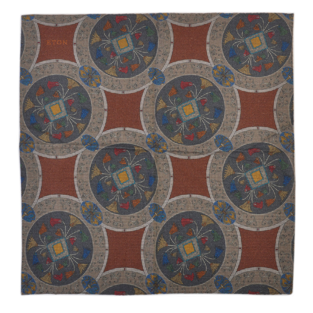 Eton Floral Geometric Print Cotton Pocket Square