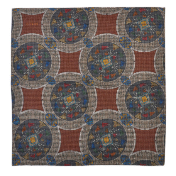 Eton Floral Geometric Print Cotton Pocket Square