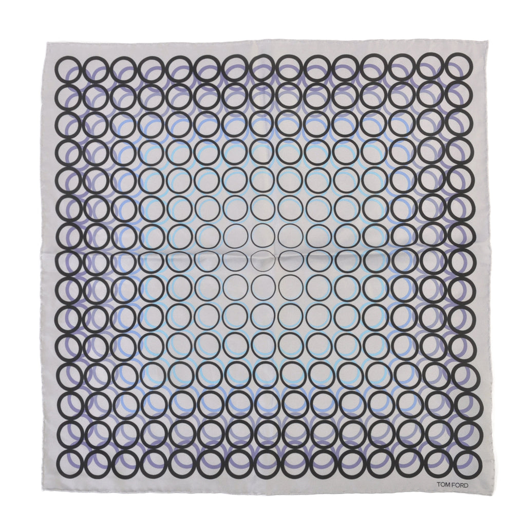 Tom Ford Grey Circle Print Silk Pocket Square