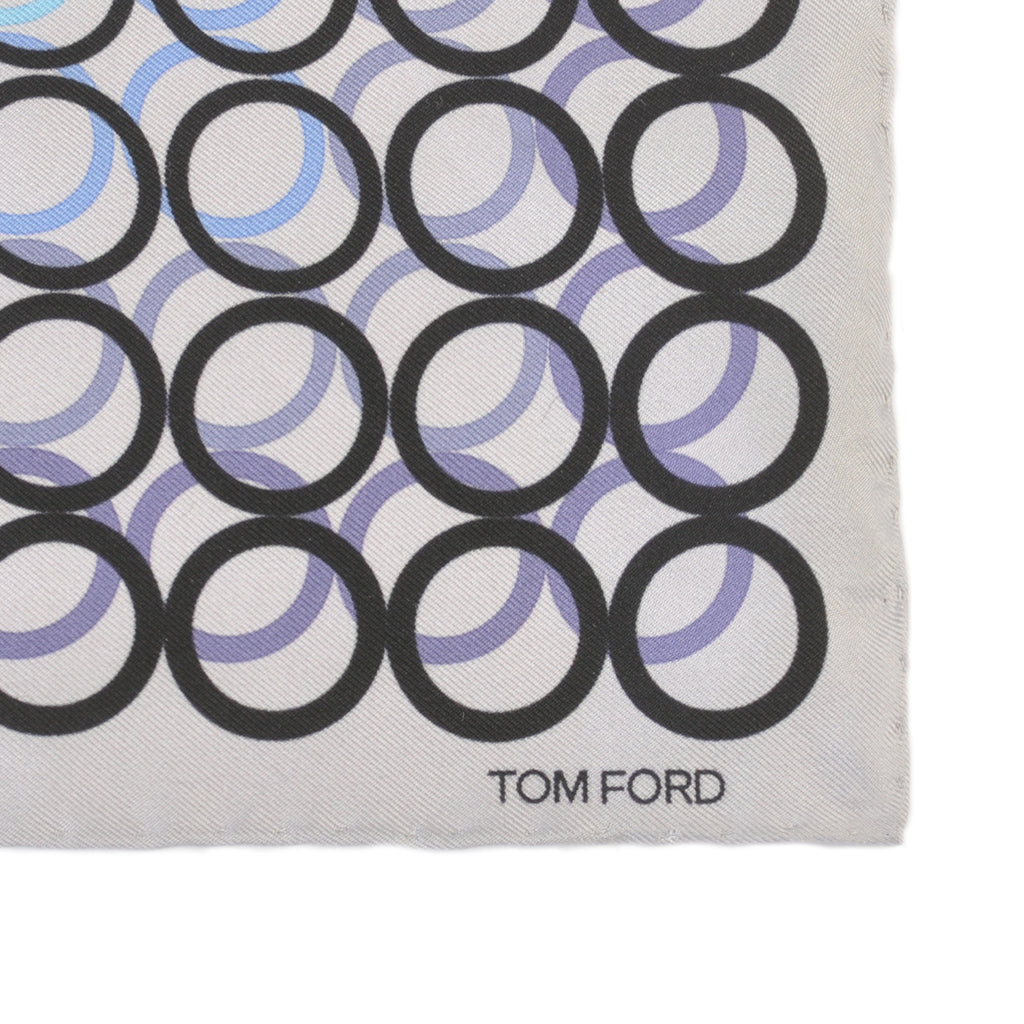 Tom Ford Grey Circle Print Silk Pocket Square