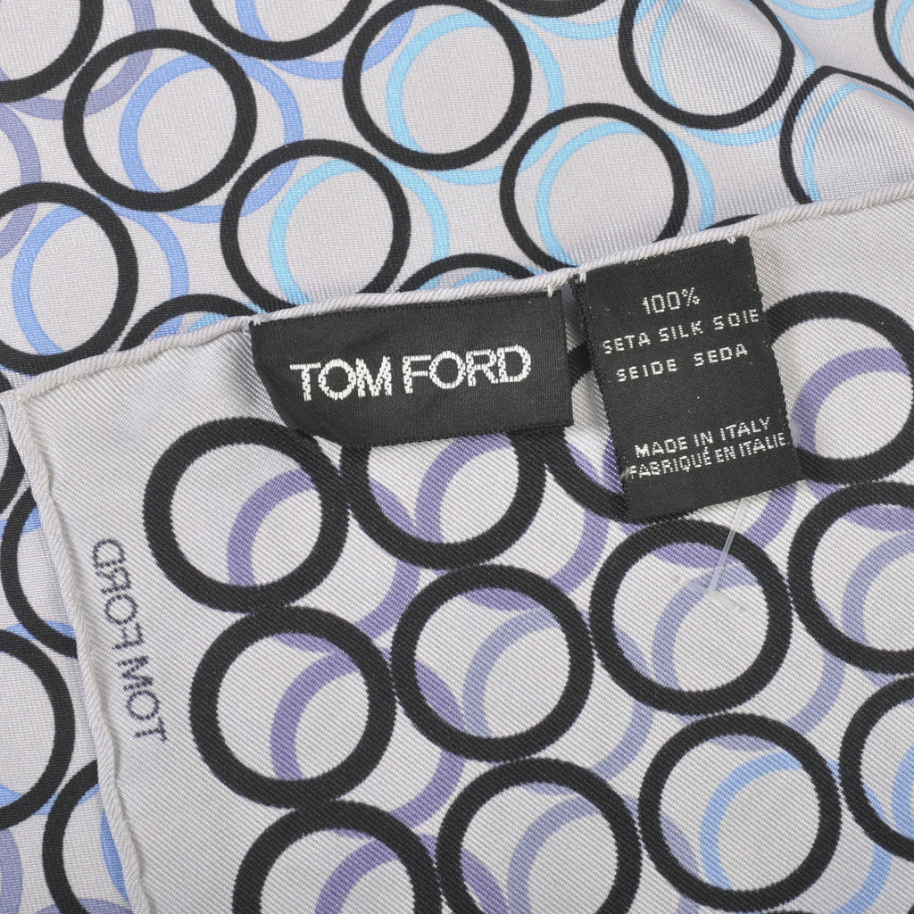 Tom Ford Grey Circle Print Silk Pocket Square