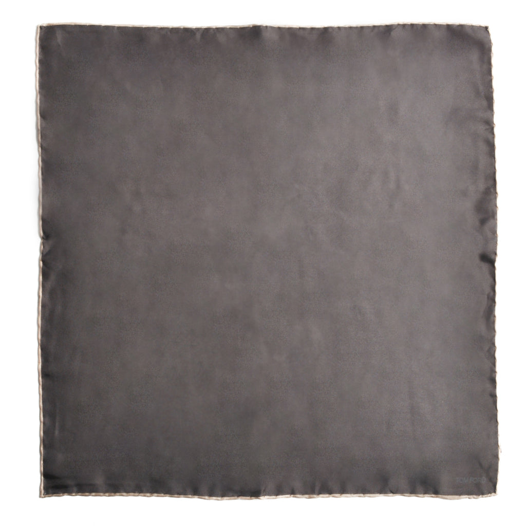 Tom Ford Taupe Trimmed Grey Silk Pocket Square