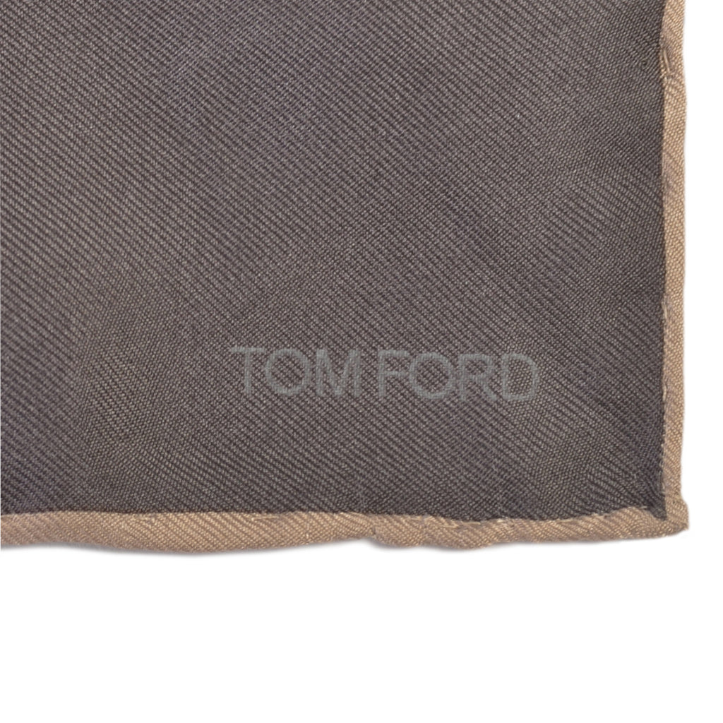 Tom Ford Taupe Trimmed Grey Silk Pocket Square