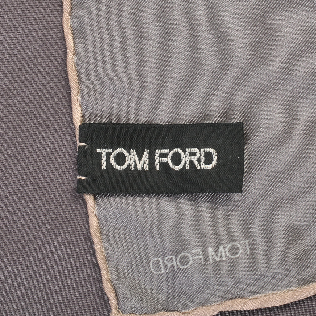 Tom Ford Taupe Trimmed Grey Silk Pocket Square