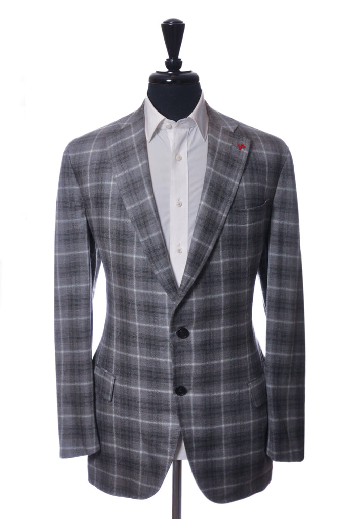 Isaia Grey Check Base Dustin CashSilk Blazer