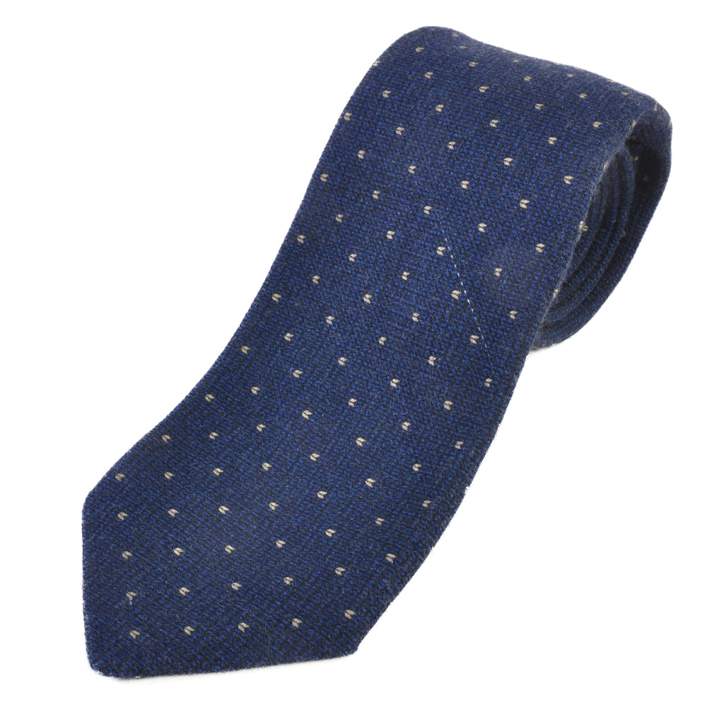 Isaia Navy Blue Dotted 7-Fold Tie