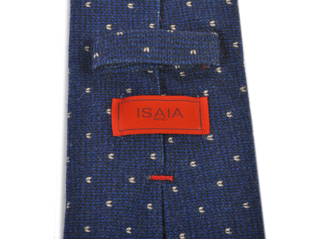 Isaia Navy Blue Dotted 7-Fold Tie