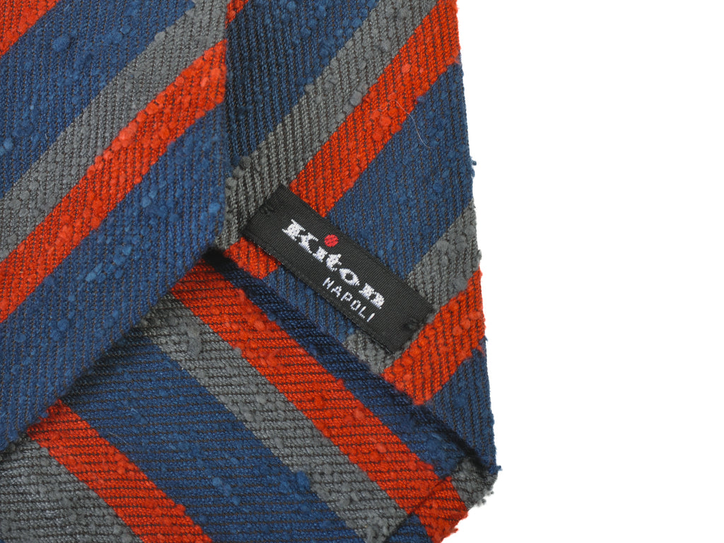 Kiton Red and Blue Striped Raw Silk Tie