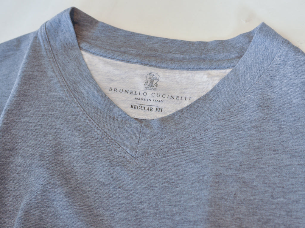 Brunello Cucinelli Grey Regular Fit V-Neck T-Shirt