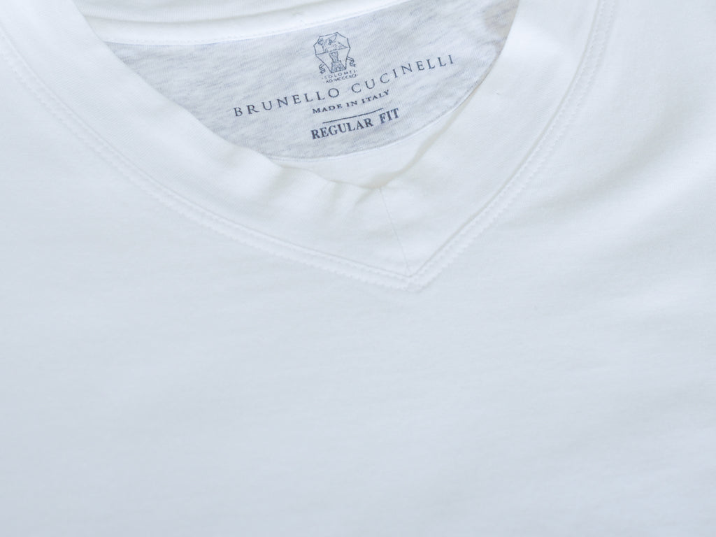 Brunello Cucinelli White Regular Fit V-Neck T-Shirt