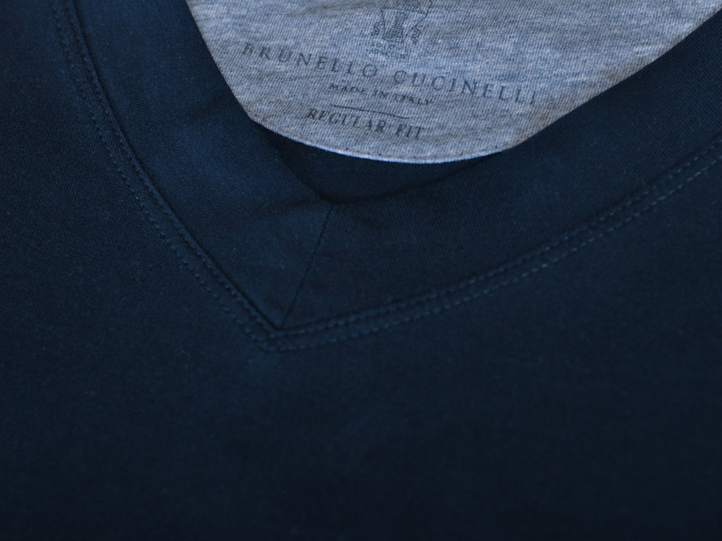 Brunello Cucinelli Navy Blue Regular Fit V-Neck T-Shirt