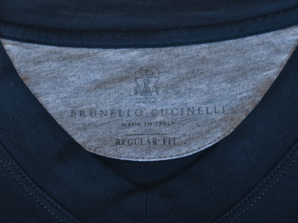 Brunello Cucinelli Navy Blue Regular Fit V-Neck T-Shirt