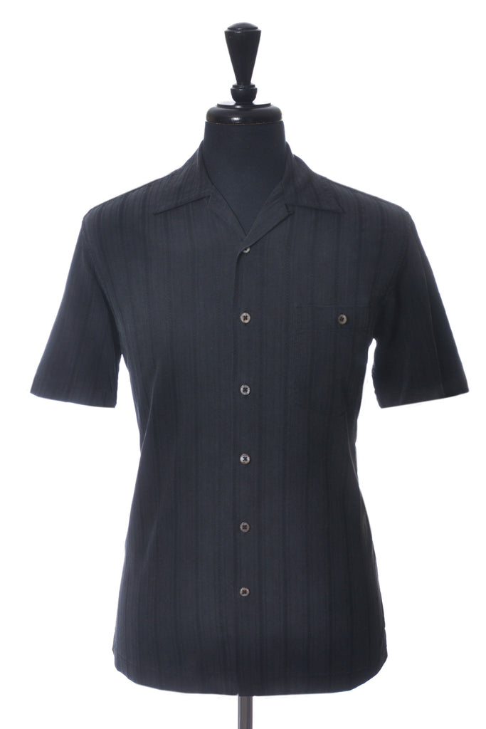 Tori Richard Vintage Black Silk Japanese Crane Emboidered Shirt