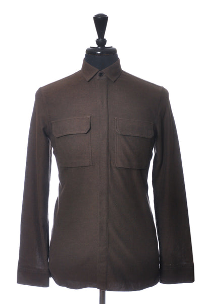 Berluti NWT Pebble Brown Ribbed Twill Worked Shirt
