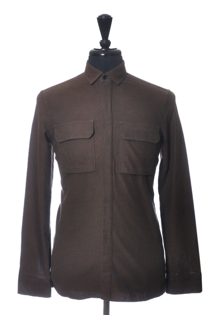 Berluti NWT Pebble Brown Ribbed Twill Worked Shirt