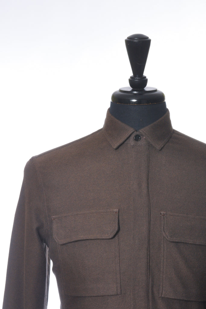 Berluti NWT Pebble Brown Ribbed Twill Worked Shirt
