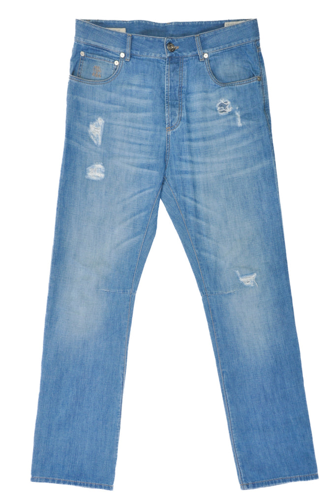 Brunello Cucinelli Light Blue Distressed Leisure Fit Jeans