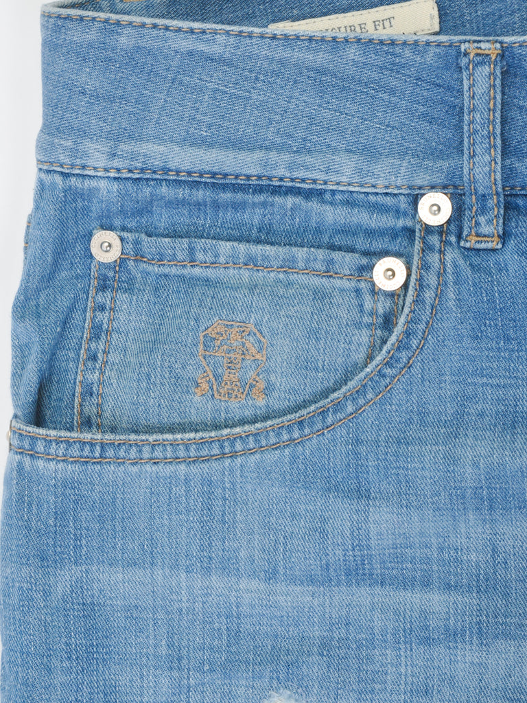 Brunello Cucinelli Light Blue Distressed Leisure Fit Jeans