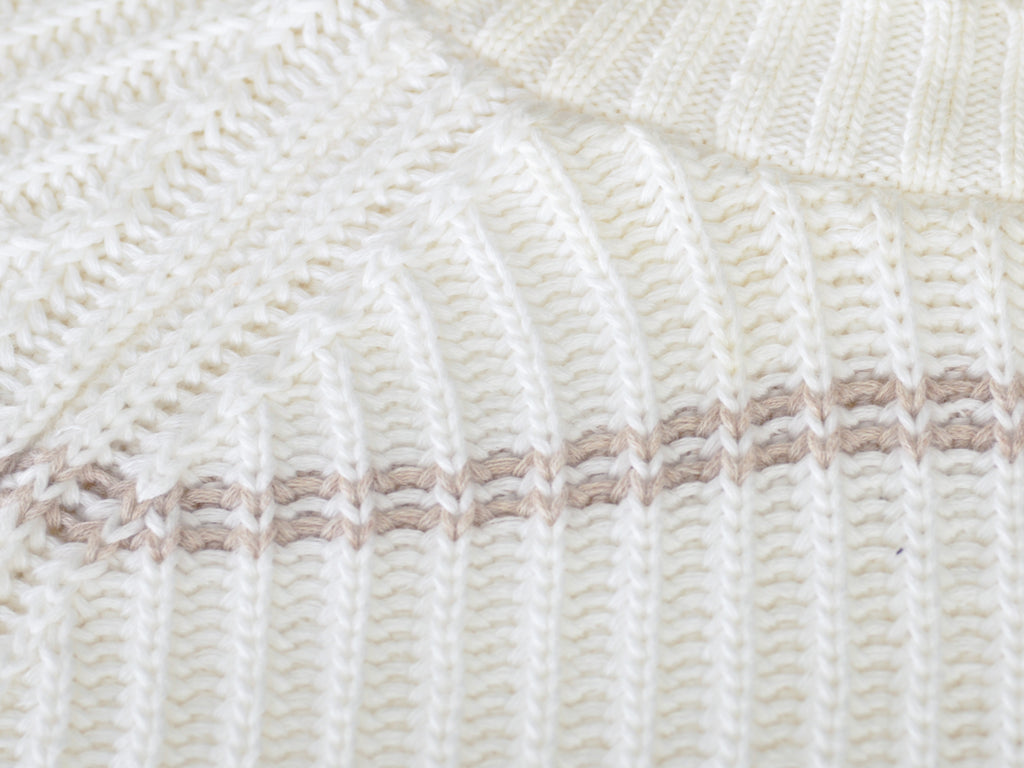 Brunello Cucinelli Off-White Striped Ribbed Crew Neck Sweater