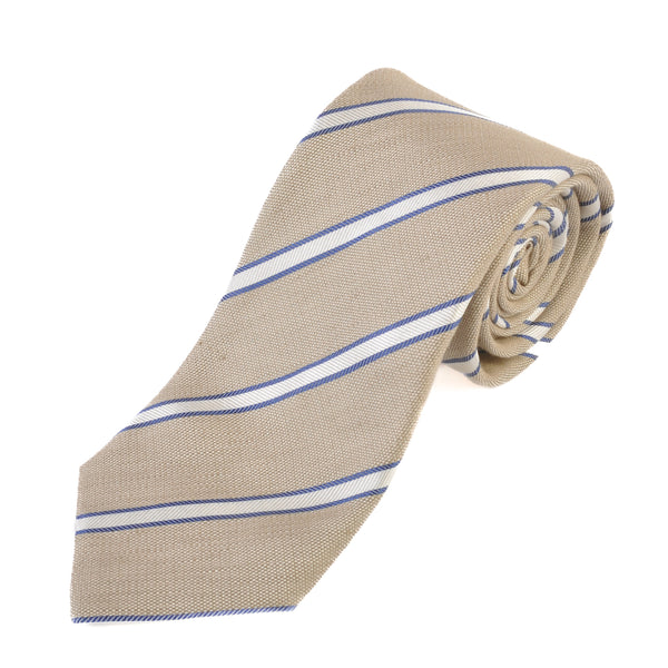 Canali 1934 White on Sand Brown Striped Linen Blend Tie