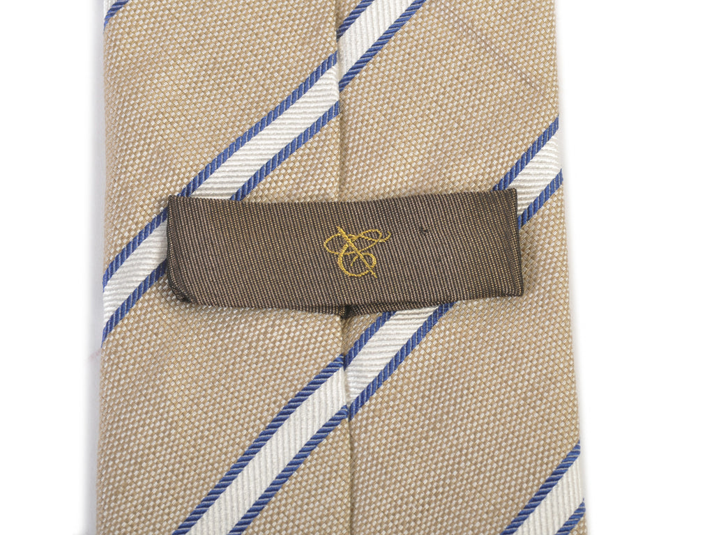 Canali 1934 White on Sand Brown Striped Linen Blend Tie