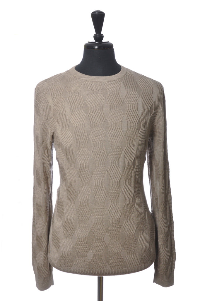 Emporio Armani Light Brown Cable Knit Crew Neck Sweater