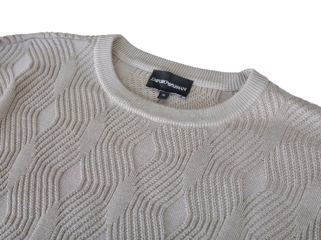 Emporio Armani Light Brown Cable Knit Crew Neck Sweater