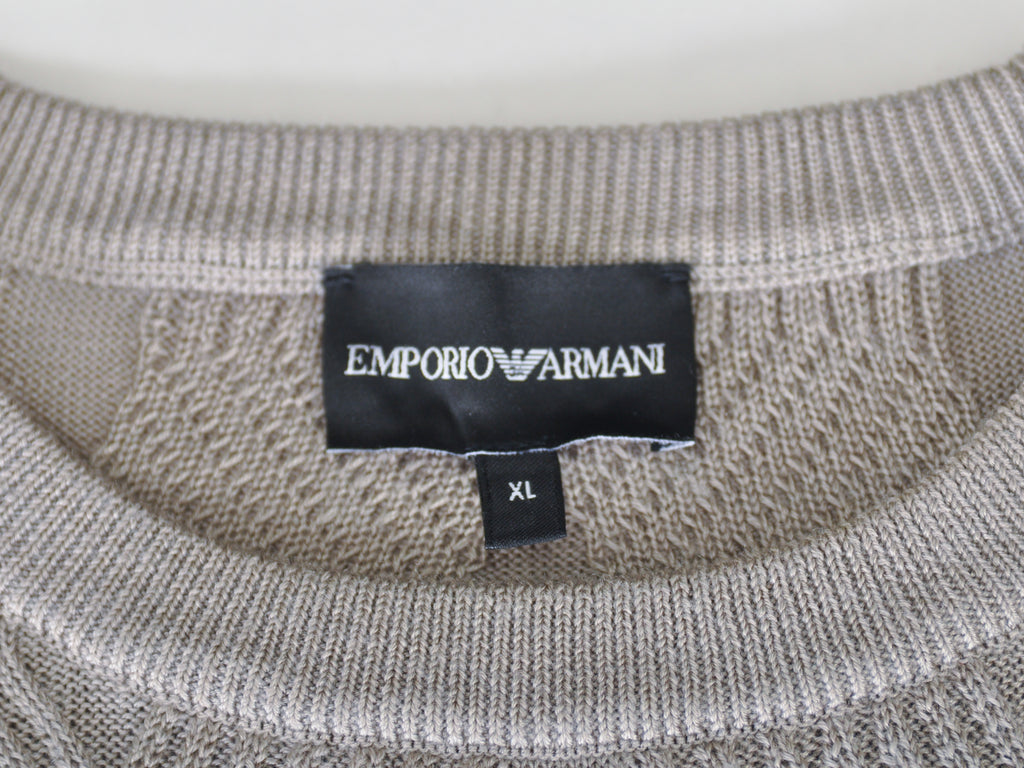 Emporio Armani Light Brown Cable Knit Crew Neck Sweater