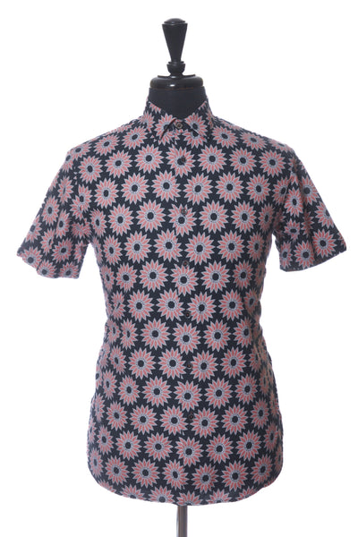 Ted Baker Pink on Navy Blue Floral Short Sleeve Shirt