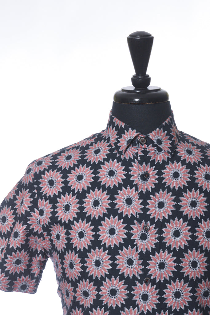 Ted Baker Pink on Navy Blue Floral Short Sleeve Shirt