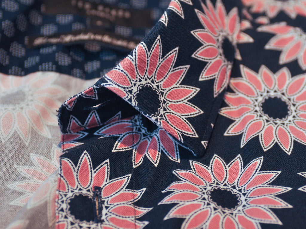 Ted Baker Pink on Navy Blue Floral Short Sleeve Shirt