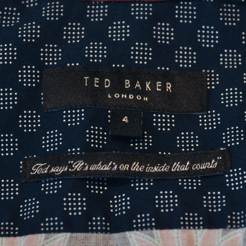 Ted Baker Pink on Navy Blue Floral Short Sleeve Shirt