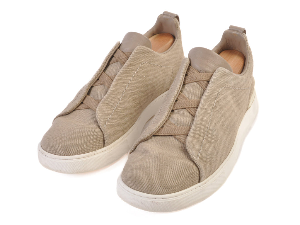 Zegna Couture Light Brown Canvas Triple Stitch Sneakers