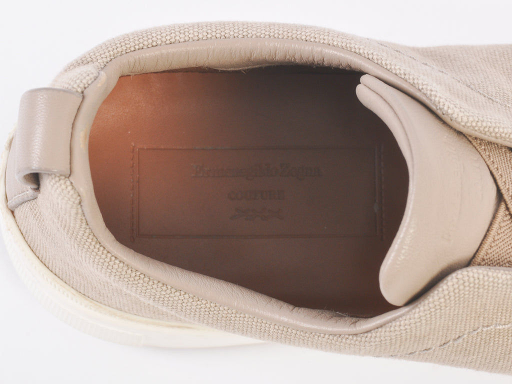Zegna Couture Light Brown Canvas Triple Stitch Sneakers