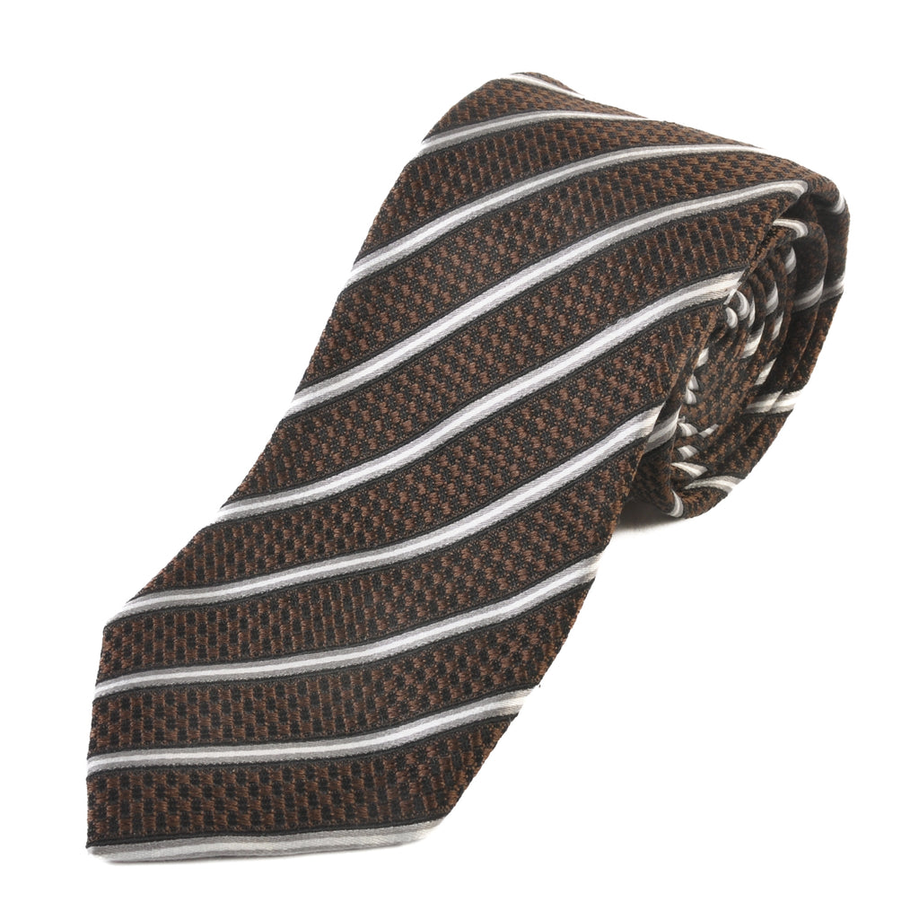 Ermenegildo Zegna Grey on Brown Striped Tie