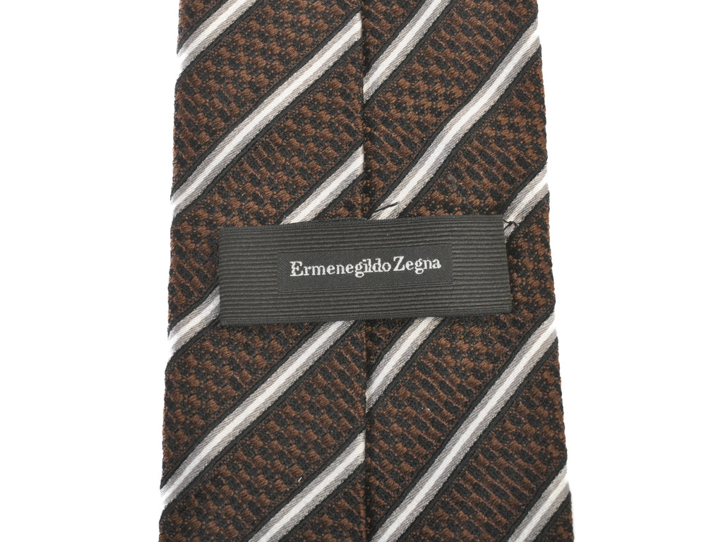 Ermenegildo Zegna Grey on Brown Striped Tie